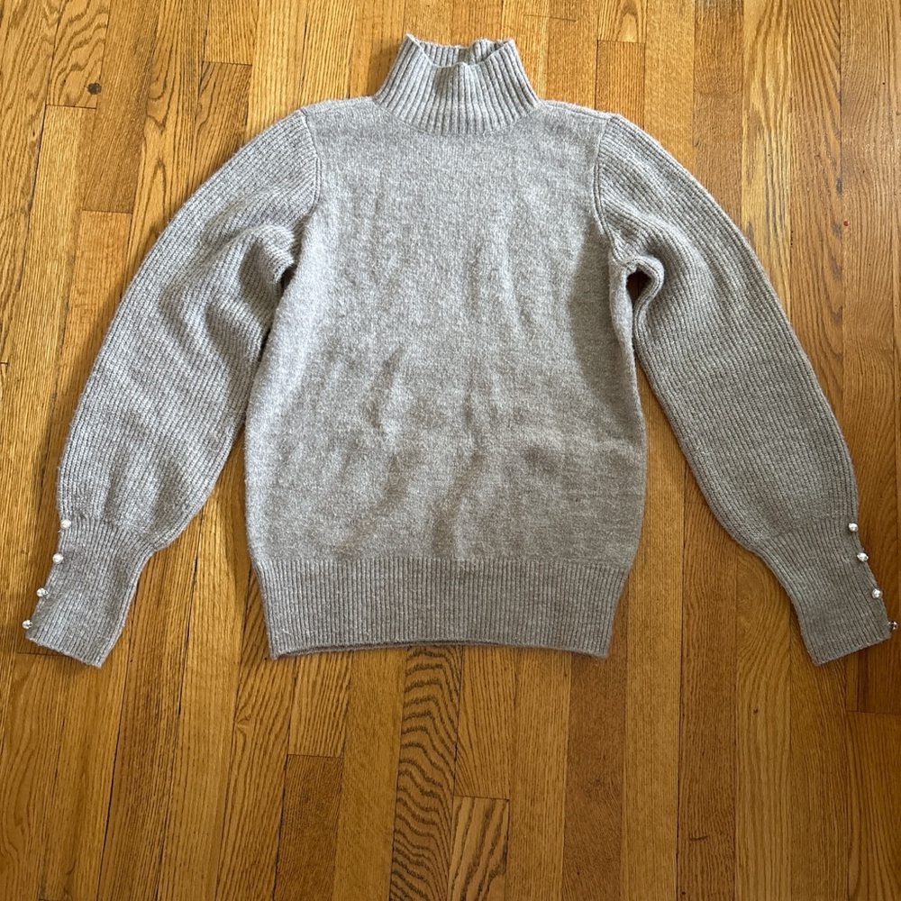 Tan Turtleneck Sweater with Pearl accents on sleeves🩵